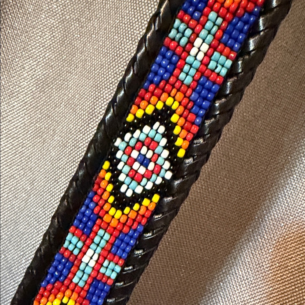 Vintage Beaded Leather Belt 38” total length